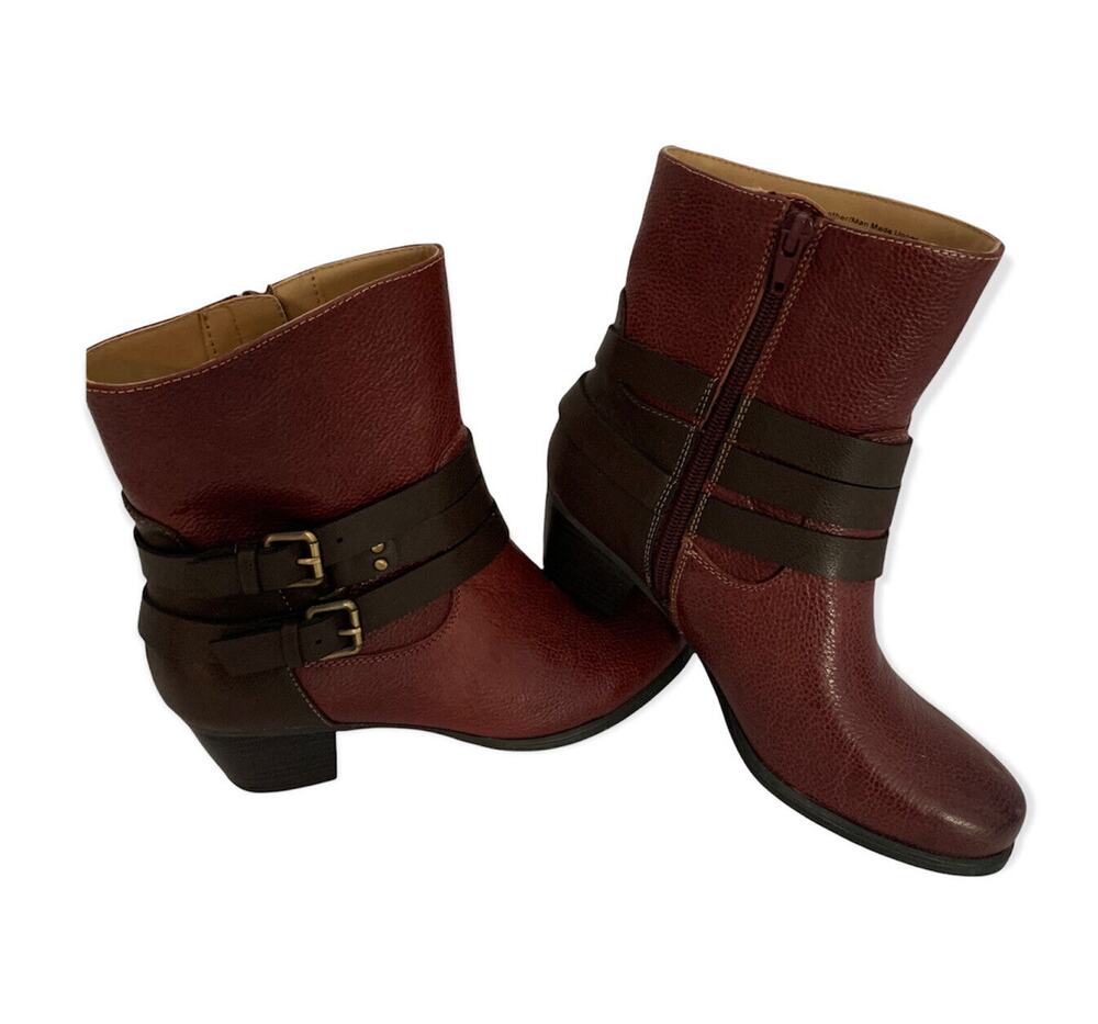 Size 6M Naturalizer Women's Brown Leather Side Zip 2.5" Heel Boots Booties